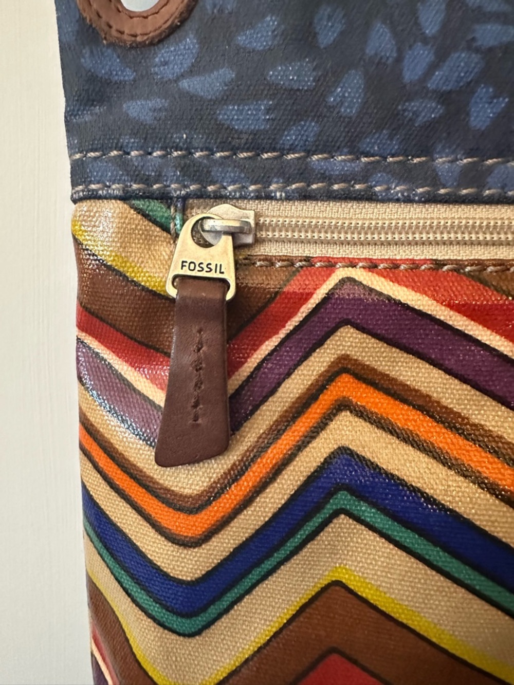 EUC Fossil Key-Per Multicolor Chevron Crossbody Bag - Picture 6 of 14